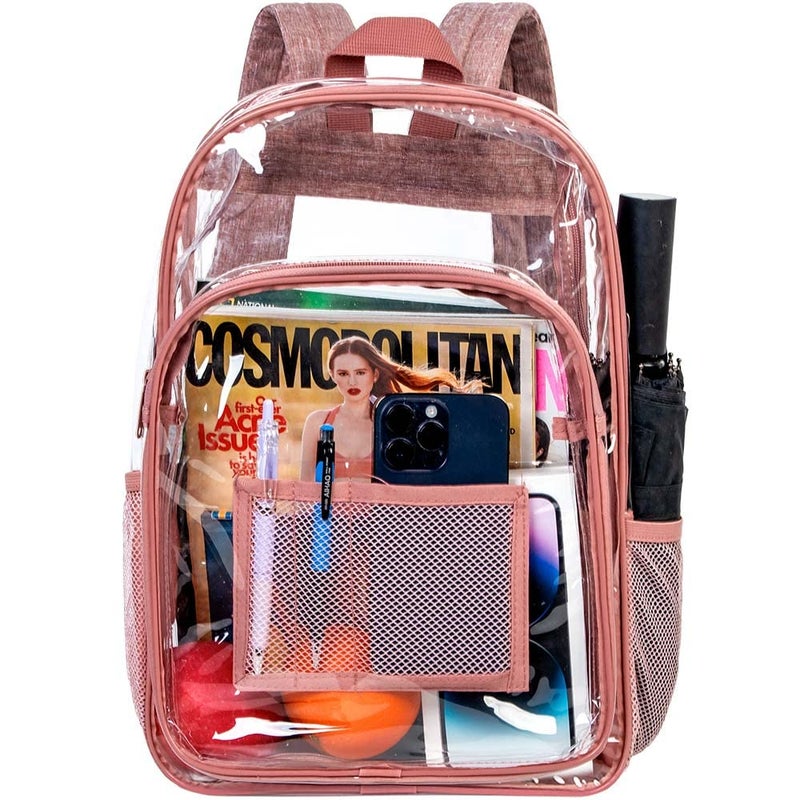 gxtvo Clear Backpack, Heavy Duty Transparent Bookbag, See Through Backpacks for Women Men - Pink - Image 1